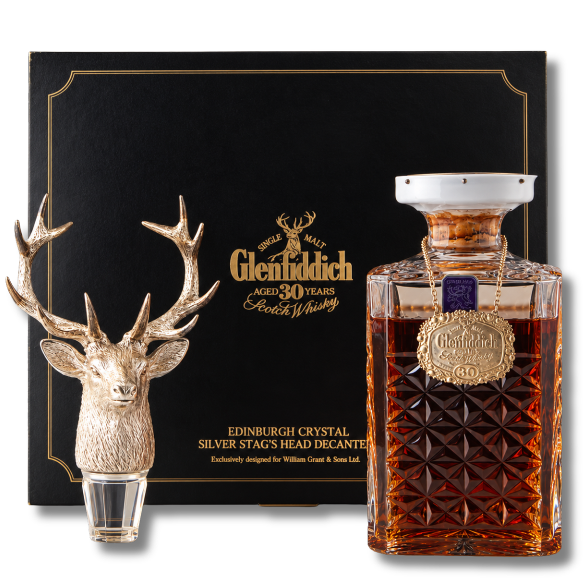 Glenfiddich 30 Year Old – Edinburgh Crystal Silver Stag's Head Decanter
